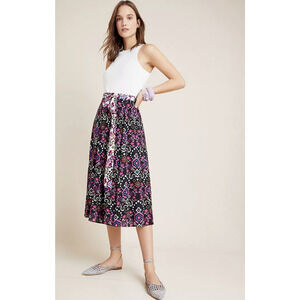 NWT Anthropologie Daniel Rainn Cordelia Geometric Tie Waist Midi Skirt Size L